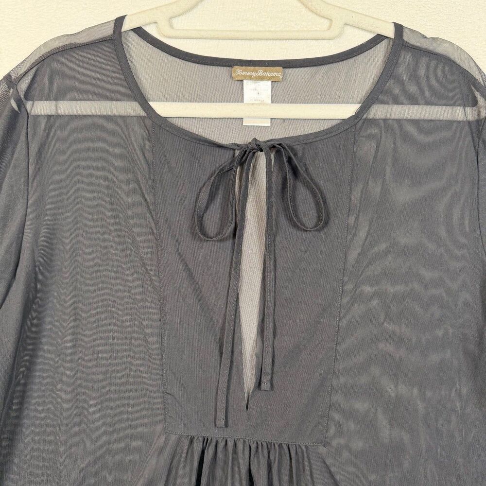Tommy Bahama Black Sheer Swim Cover Up Tunic Large Mesh Beach Tie Neck 3/4 Sleev - Picture 6 of 12
